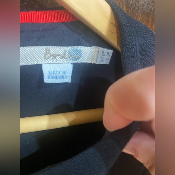 Boden- Edith Trim Detail Dress, Navy w/Red Piping, Grograin Ribbon Trim, Size 2P - Picture 6 of 11